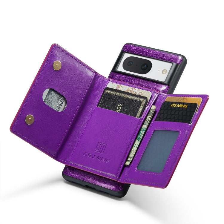For Google Pixel 8 DG.MING M3 Series Glitter Powder Card Bag Leather Case(Dark Purple)