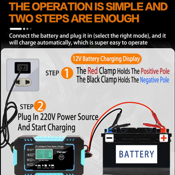 Motorcycle / Car Battery Smart Charger with LCD Creen, Plug Type:US Plug(Blue)