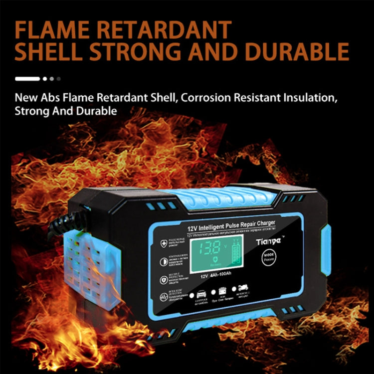 Motorcycle / Car Battery Smart Charger with LCD Creen, Plug Type:US Plug(Blue)