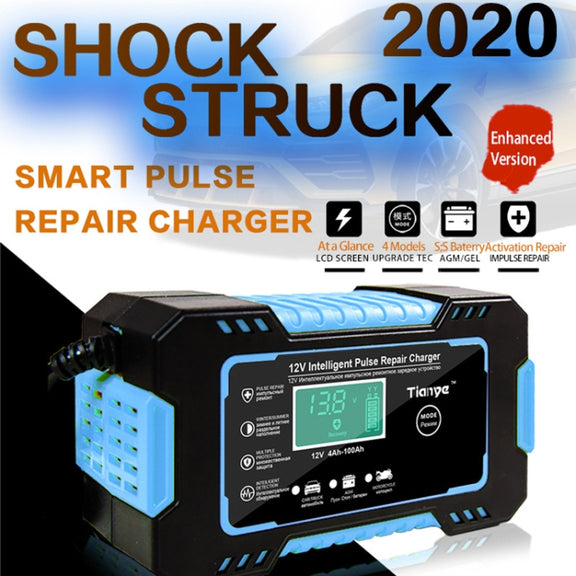 Motorcycle / Car Battery Smart Charger with LCD Creen, Plug Type:EU Plug(Blue)