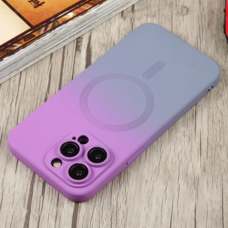 For iPhone 14 Liquid TPU Silicone Gradient MagSafe Phone Case(Purple)