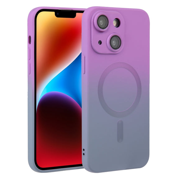 For iPhone 14 Liquid TPU Silicone Gradient MagSafe Phone Case(Purple)
