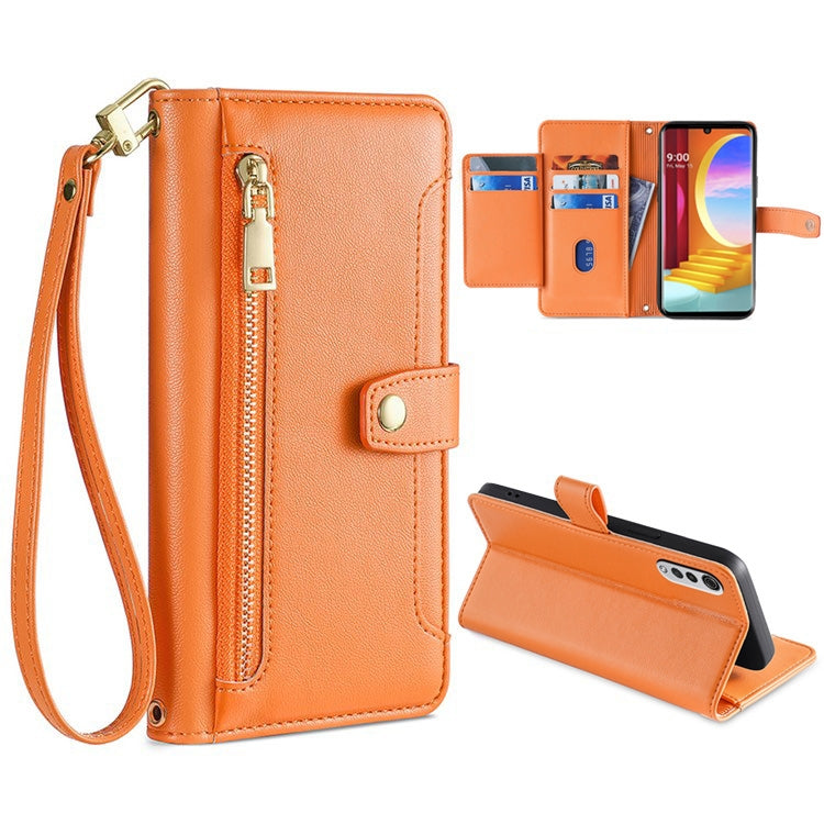 For LG Velvet Sheep Texture Cross-body Zipper Wallet Leather Phone Case(Orange)