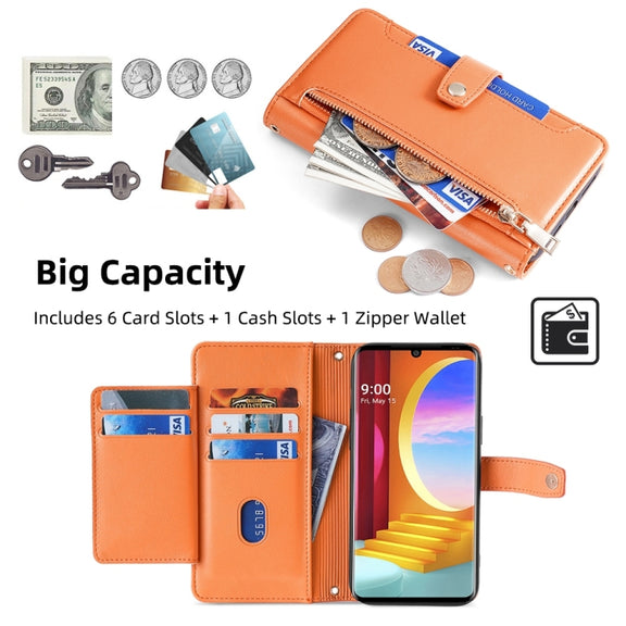 For LG Velvet Sheep Texture Cross-body Zipper Wallet Leather Phone Case(Orange)