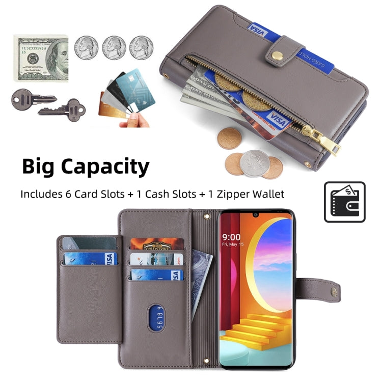 For LG Velvet Sheep Texture Cross-body Zipper Wallet Leather Phone Case(Grey)