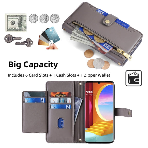 For LG Velvet Sheep Texture Cross-body Zipper Wallet Leather Phone Case(Grey)