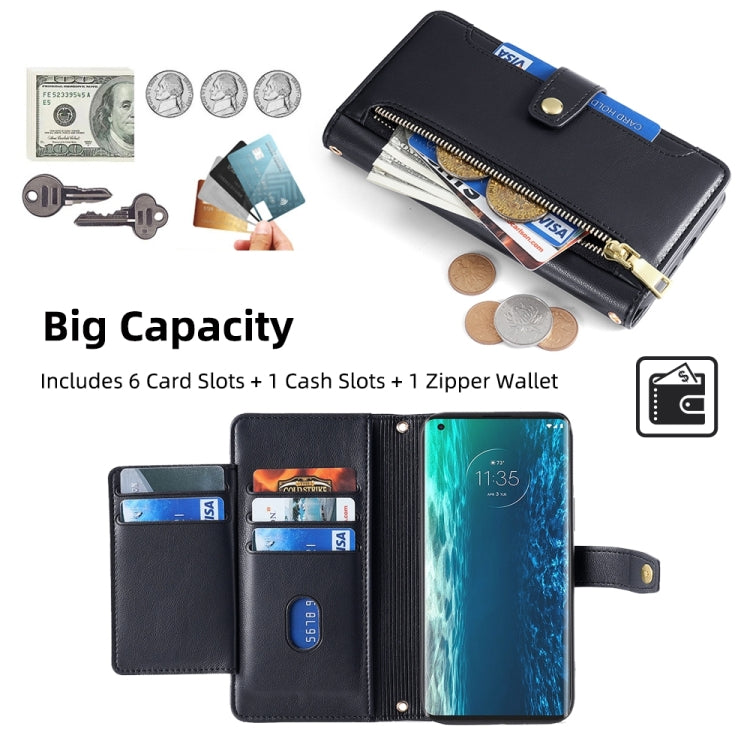 For Motorola Edge Sheep Texture Cross-body Zipper Wallet Leather Phone Case(Black)