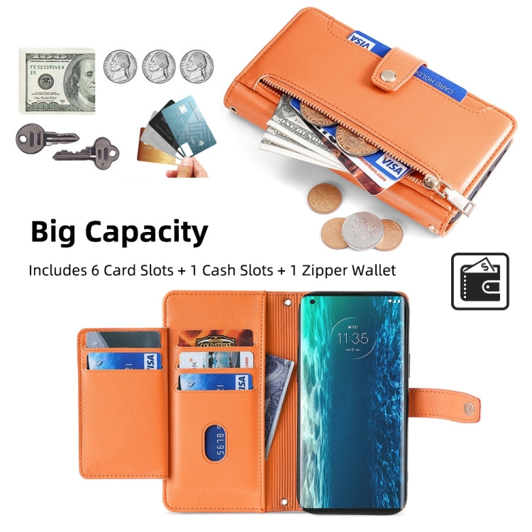For Motorola Edge Sheep Texture Cross-body Zipper Wallet Leather Phone Case(Orange)