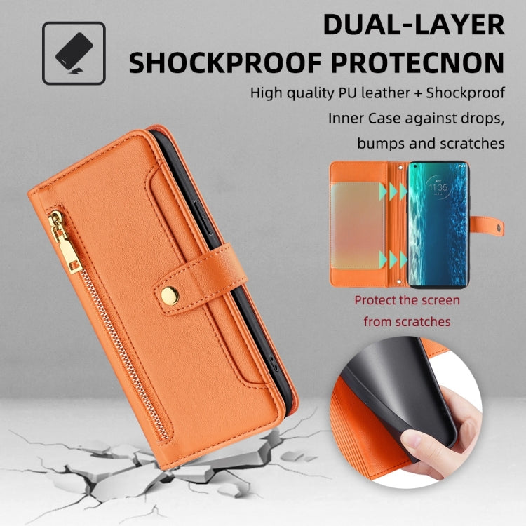 For Motorola Edge Sheep Texture Cross-body Zipper Wallet Leather Phone Case(Orange)