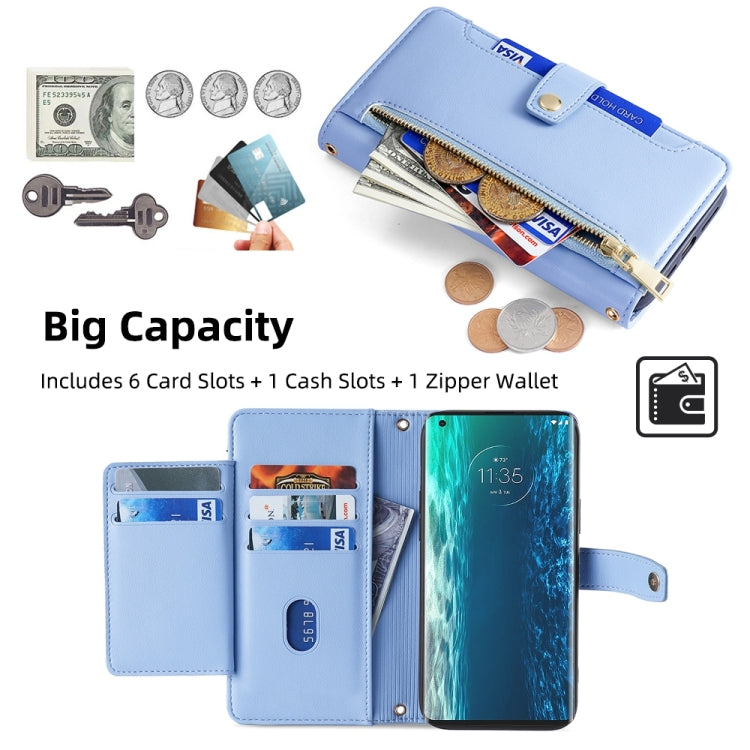 For Motorola Edge Sheep Texture Cross-body Zipper Wallet Leather Phone Case(Blue)