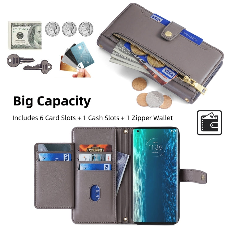 For Motorola Edge Sheep Texture Cross-body Zipper Wallet Leather Phone Case(Grey)