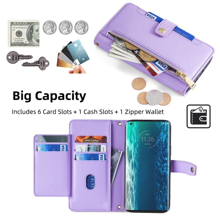 For Motorola Edge Sheep Texture Cross-body Zipper Wallet Leather Phone Case(Purple)