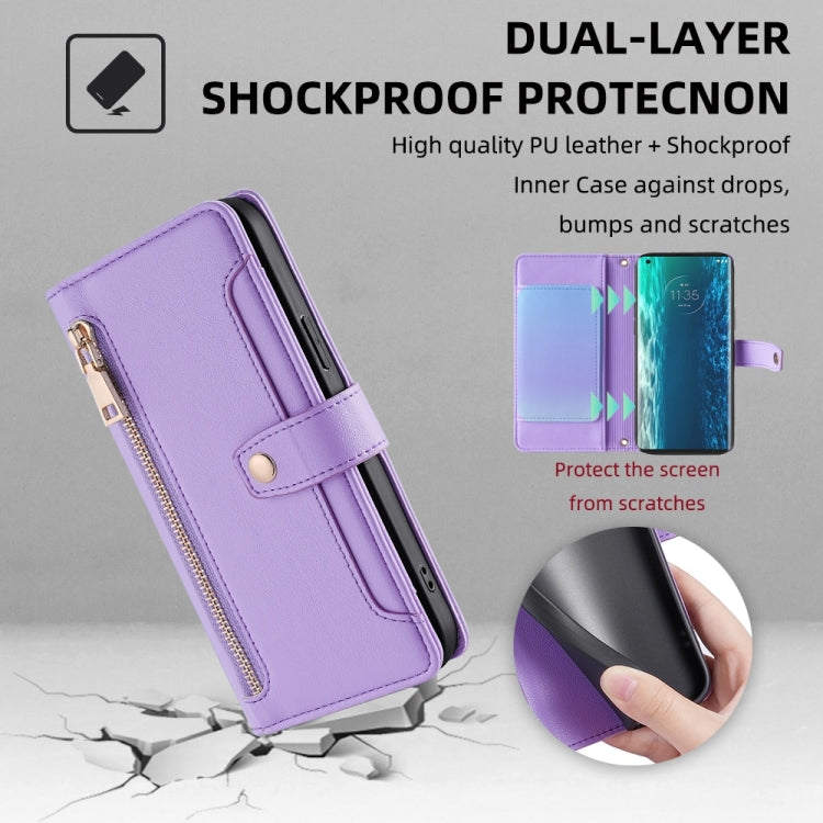 For Motorola Edge Sheep Texture Cross-body Zipper Wallet Leather Phone Case(Purple)