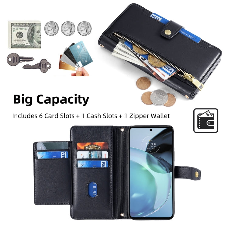 For Motorola Moto G72 4G Sheep Texture Cross-body Zipper Wallet Leather Phone Case(Black)