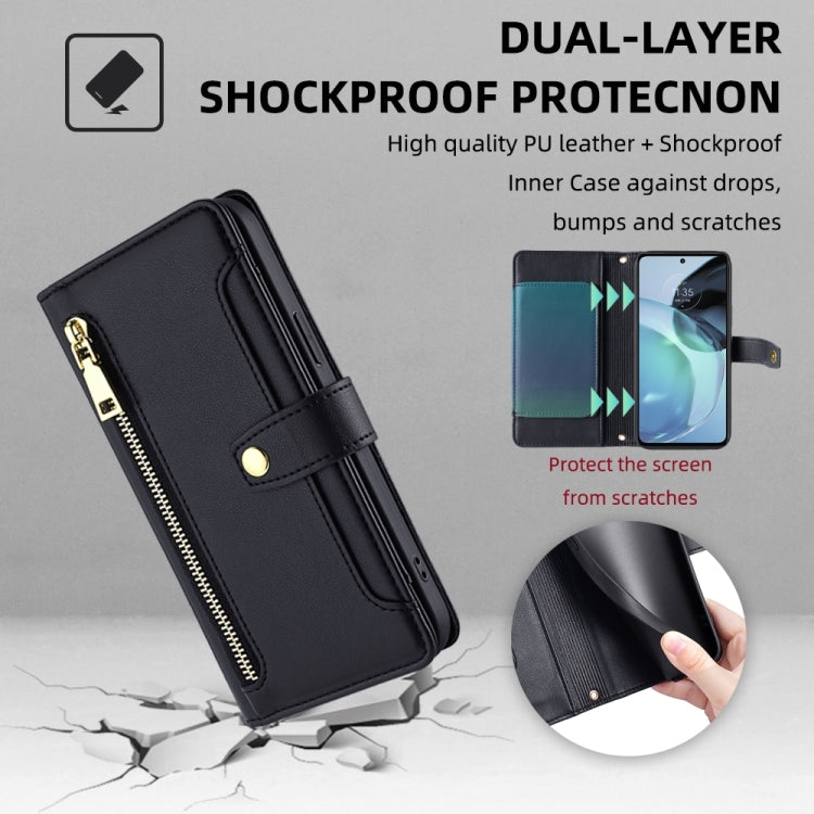 For Motorola Moto G72 4G Sheep Texture Cross-body Zipper Wallet Leather Phone Case(Black)