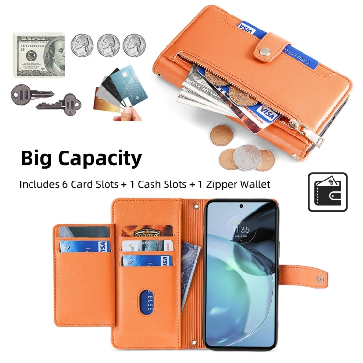 For Motorola Moto G72 4G Sheep Texture Cross-body Zipper Wallet Leather Phone Case(Orange)