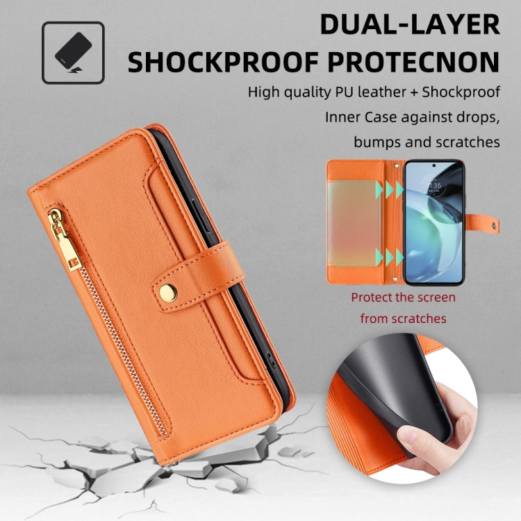 For Motorola Moto G72 4G Sheep Texture Cross-body Zipper Wallet Leather Phone Case(Orange)
