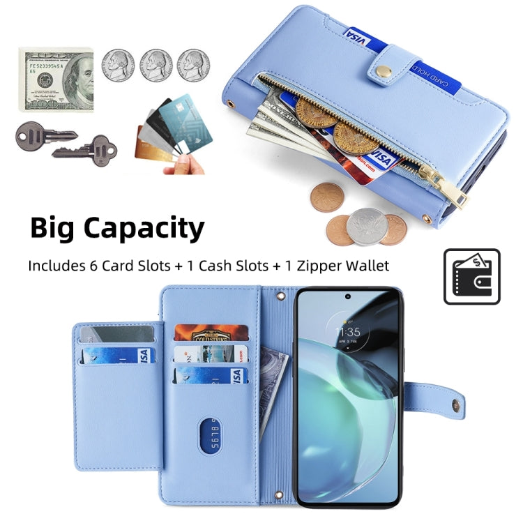 For Motorola Moto G72 4G Sheep Texture Cross-body Zipper Wallet Leather Phone Case(Blue)