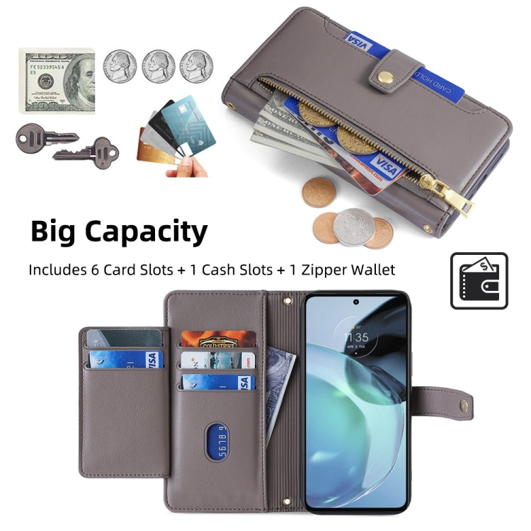 For Motorola Moto G72 4G Sheep Texture Cross-body Zipper Wallet Leather Phone Case(Grey)