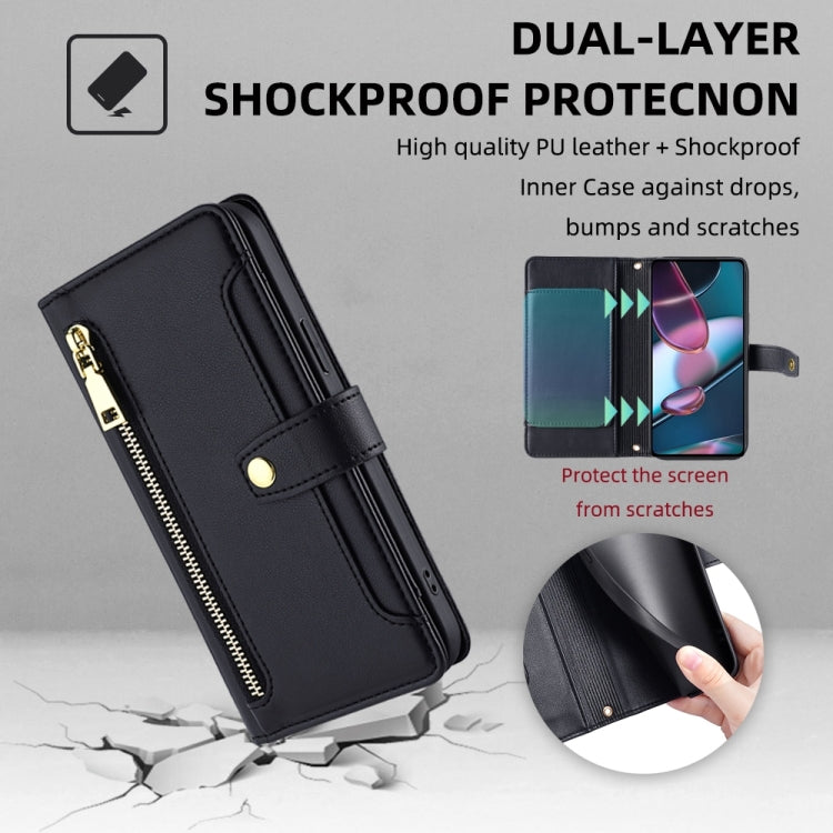 For Motorola Edge X30 Sheep Texture Cross-body Zipper Wallet Leather Phone Case(Black)