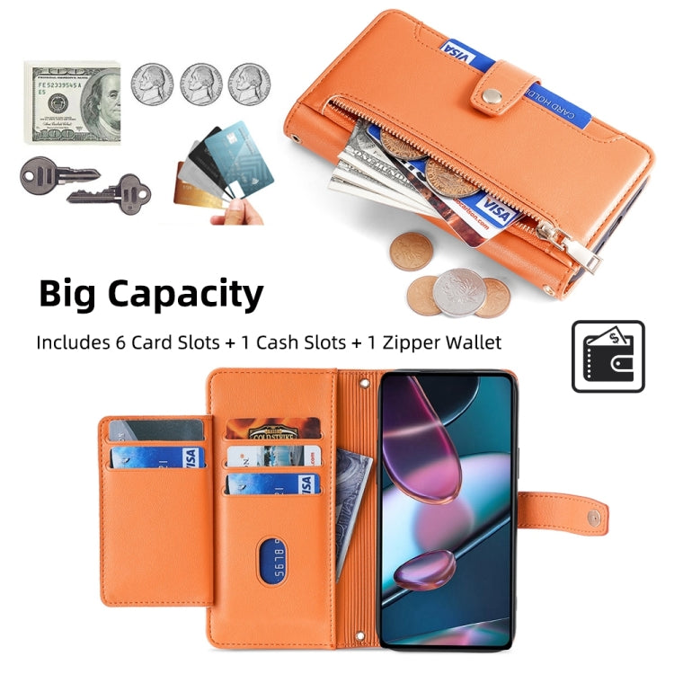 For Motorola Edge X30 Sheep Texture Cross-body Zipper Wallet Leather Phone Case(Orange)