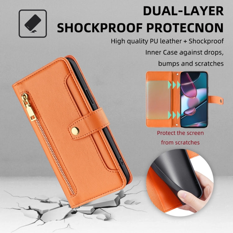 For Motorola Edge X30 Sheep Texture Cross-body Zipper Wallet Leather Phone Case(Orange)