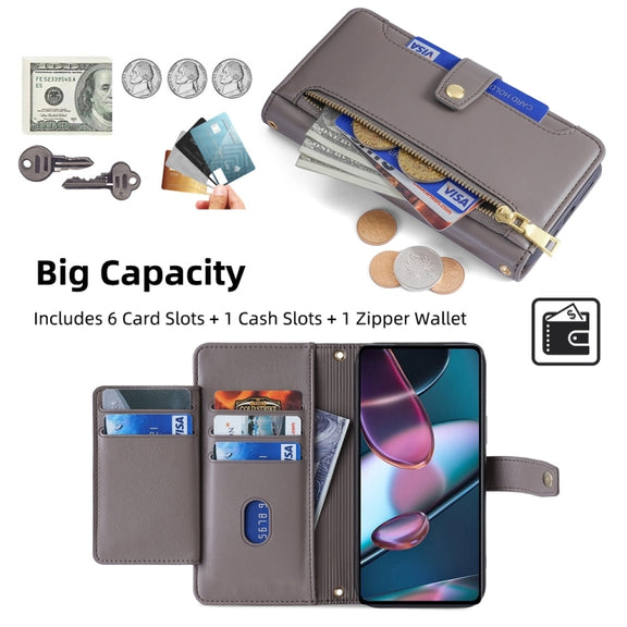 For Motorola Edge X30 Sheep Texture Cross-body Zipper Wallet Leather Phone Case(Grey)