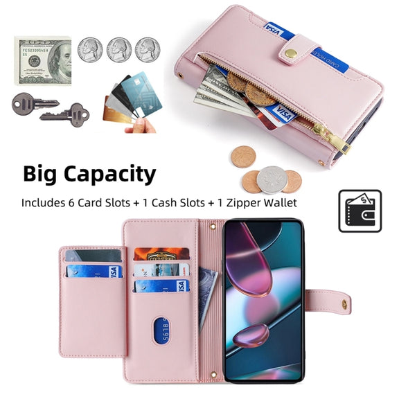 For Motorola Edge X30 Sheep Texture Cross-body Zipper Wallet Leather Phone Case(Pink)