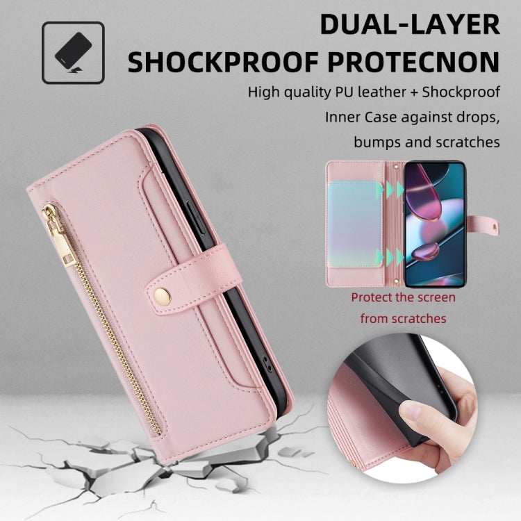 For Motorola Edge X30 Sheep Texture Cross-body Zipper Wallet Leather Phone Case(Pink)