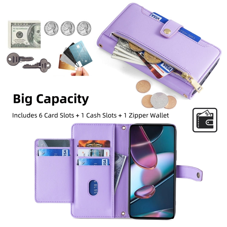 For Motorola Edge X30 Sheep Texture Cross-body Zipper Wallet Leather Phone Case(Purple)