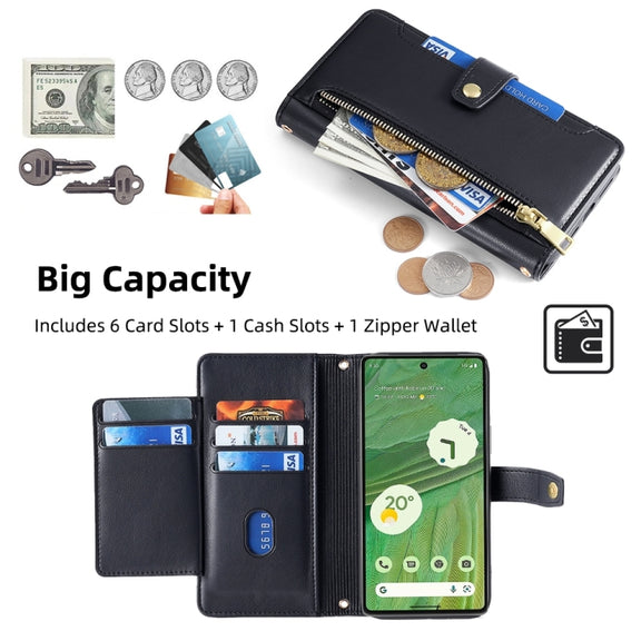 For Google Pixel 7 5G Sheep Texture Cross-body Zipper Wallet Leather Phone Case(Black)