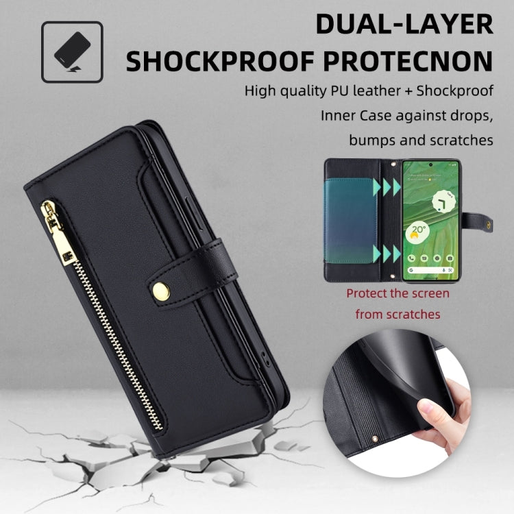 For Google Pixel 7 5G Sheep Texture Cross-body Zipper Wallet Leather Phone Case(Black)