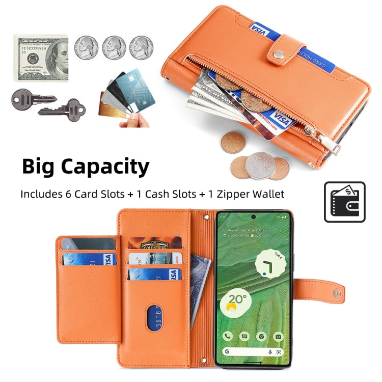 For Google Pixel 7 5G Sheep Texture Cross-body Zipper Wallet Leather Phone Case(Orange)