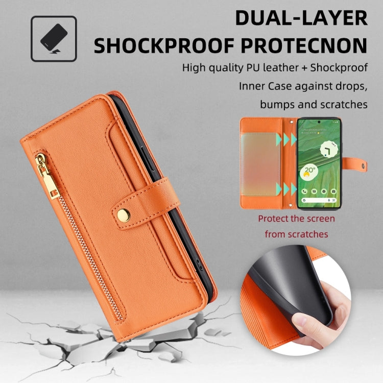 For Google Pixel 7 5G Sheep Texture Cross-body Zipper Wallet Leather Phone Case(Orange)