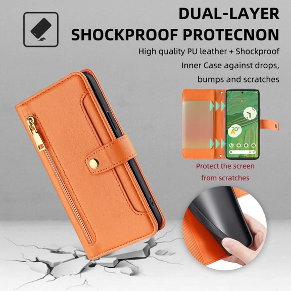 For Google Pixel 7 5G Sheep Texture Cross-body Zipper Wallet Leather Phone Case(Orange)