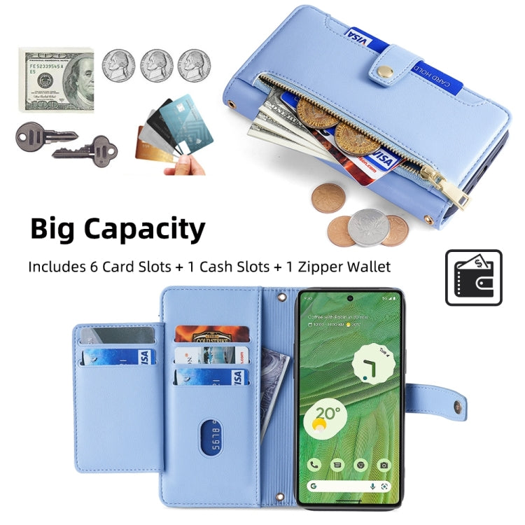 For Google Pixel 7 5G Sheep Texture Cross-body Zipper Wallet Leather Phone Case(Blue)