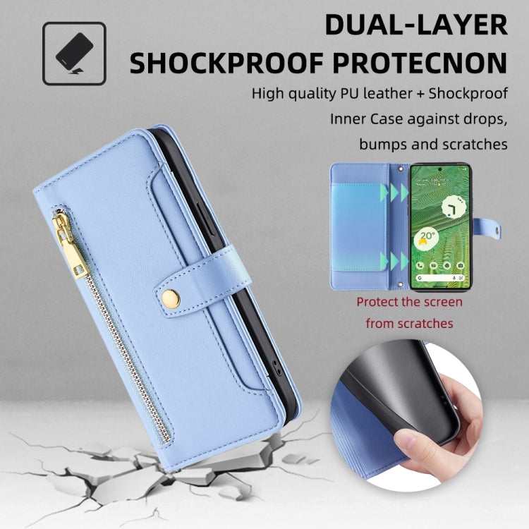 For Google Pixel 7 5G Sheep Texture Cross-body Zipper Wallet Leather Phone Case(Blue)