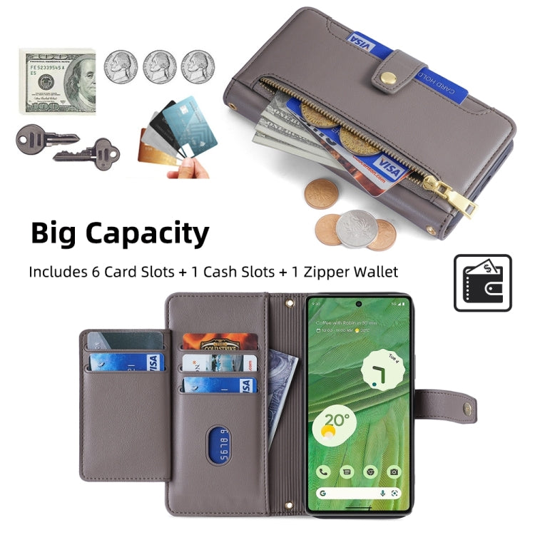 For Google Pixel 7 5G Sheep Texture Cross-body Zipper Wallet Leather Phone Case(Grey)