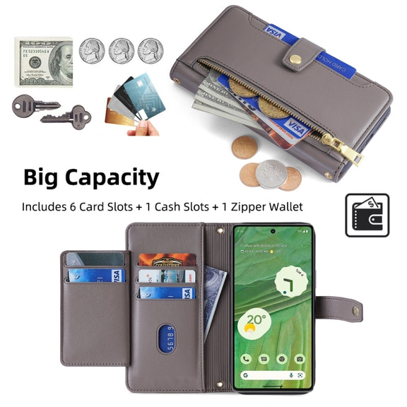 For Google Pixel 7 5G Sheep Texture Cross-body Zipper Wallet Leather Phone Case(Grey)