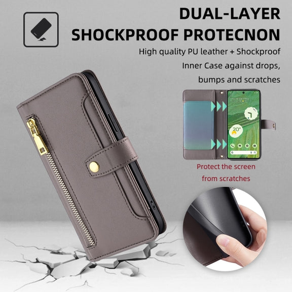 For Google Pixel 7 5G Sheep Texture Cross-body Zipper Wallet Leather Phone Case(Grey)
