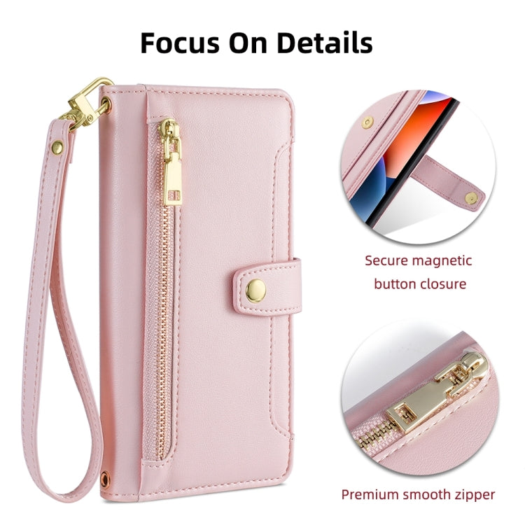 For Google Pixel 7 5G Sheep Texture Cross-body Zipper Wallet Leather Phone Case(Pink)