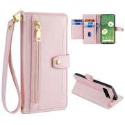 For Google Pixel 7 5G Sheep Texture Cross-body Zipper Wallet Leather Phone Case(Pink)
