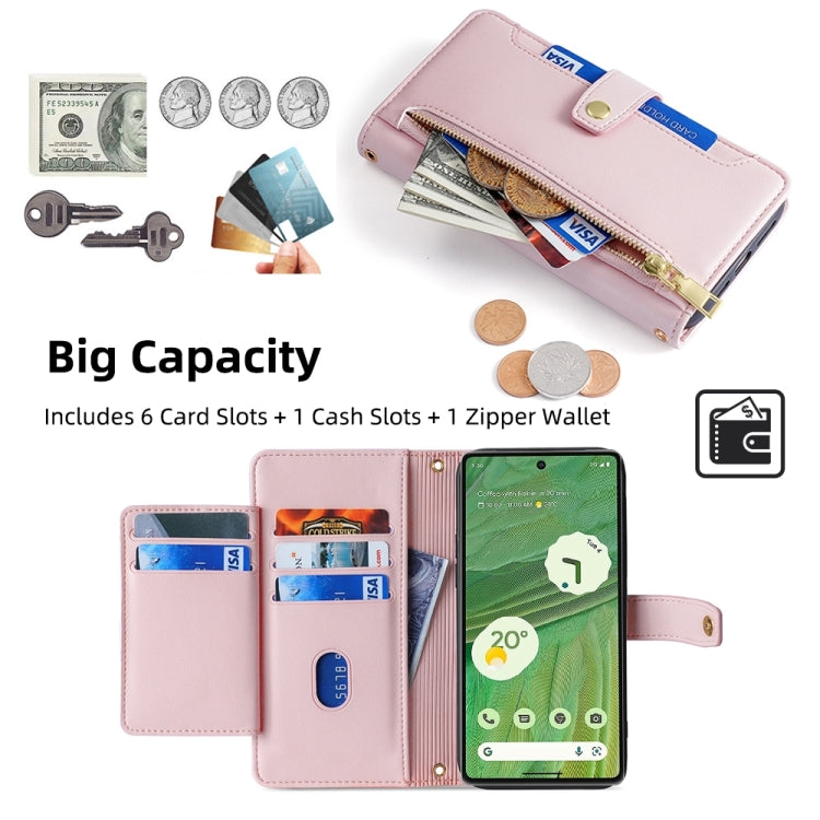 For Google Pixel 7 5G Sheep Texture Cross-body Zipper Wallet Leather Phone Case(Pink)