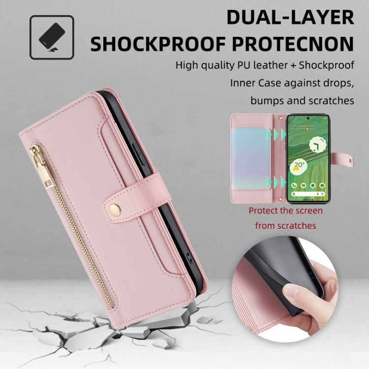 For Google Pixel 7 5G Sheep Texture Cross-body Zipper Wallet Leather Phone Case(Pink)
