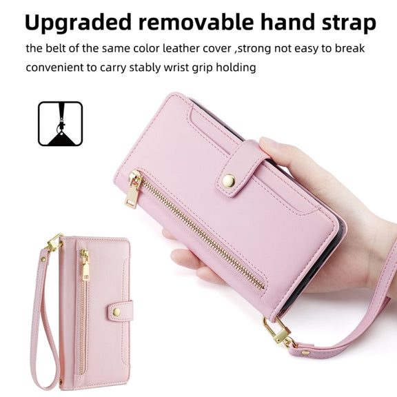 For Google Pixel 7 5G Sheep Texture Cross-body Zipper Wallet Leather Phone Case(Pink)