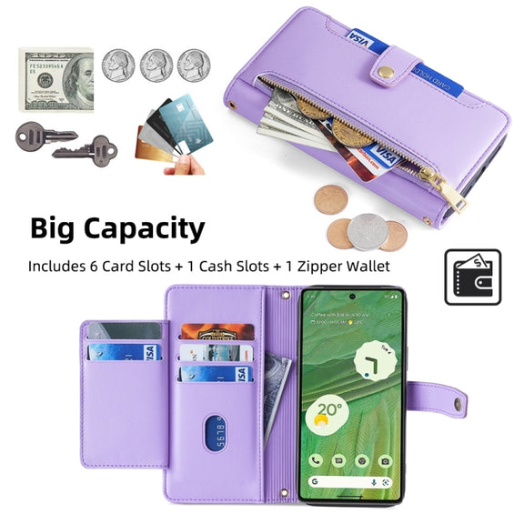 For Google Pixel 7 5G Sheep Texture Cross-body Zipper Wallet Leather Phone Case(Purple)