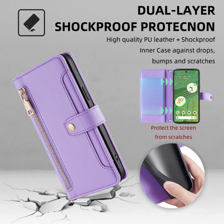 For Google Pixel 7 5G Sheep Texture Cross-body Zipper Wallet Leather Phone Case(Purple)