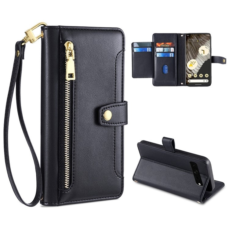 For Google Pixel 7 Pro Sheep Texture Cross-body Zipper Wallet Leather Phone Case(Black)