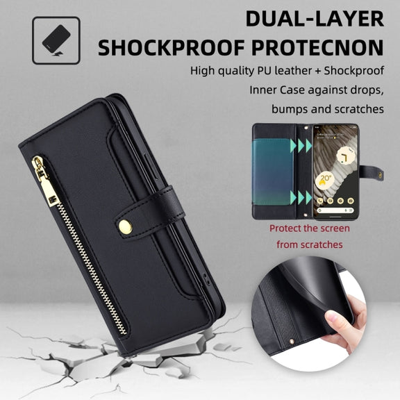 For Google Pixel 7 Pro Sheep Texture Cross-body Zipper Wallet Leather Phone Case(Black)