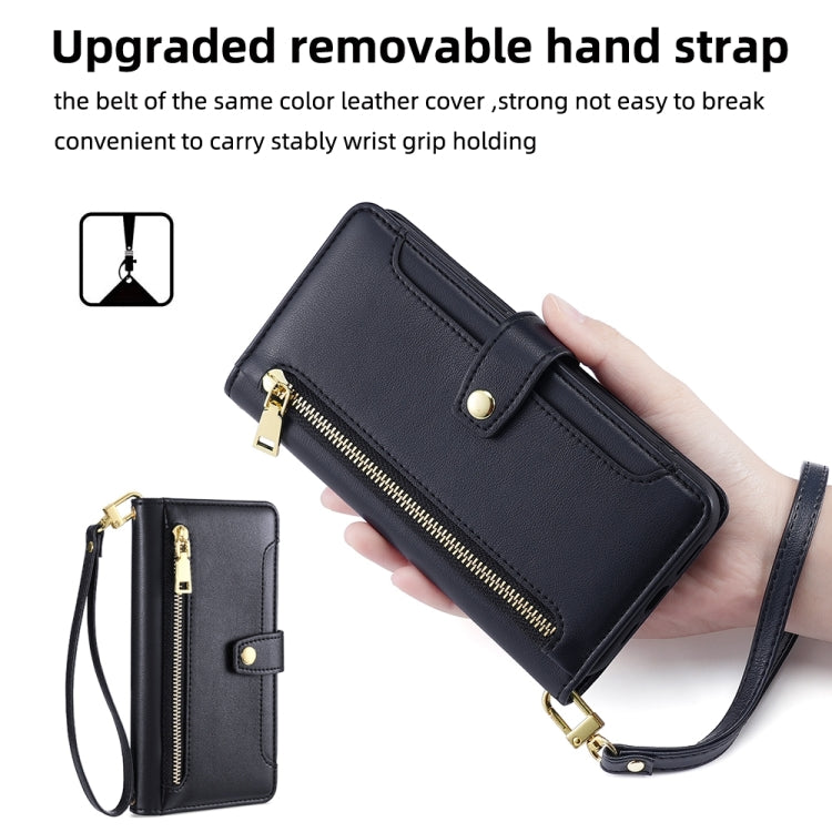 For Google Pixel 7 Pro Sheep Texture Cross-body Zipper Wallet Leather Phone Case(Black)